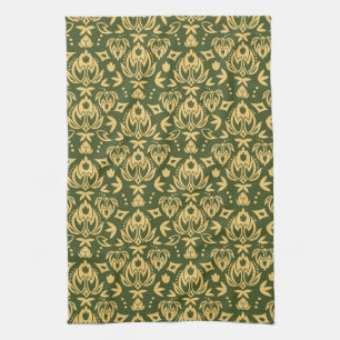 Wooden floral damask pattern background tea towel