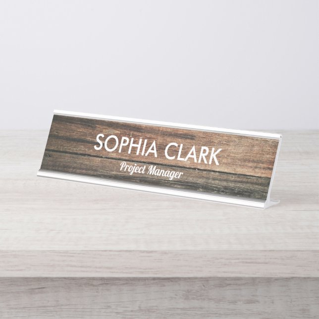 Wooden Forest Boho Country Woods Texture Custom Desk Name Plate (Front)