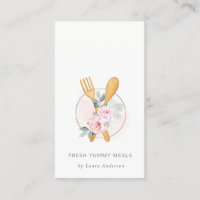 Wooden Fork Spoon Blush Pink Floral Chef Logo