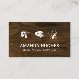 Wooden Grain Carpentry Power Tools Business Card