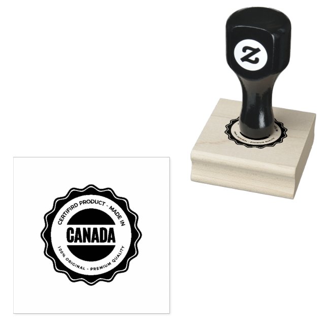 Wooden Handle Canada Printed Bright Tangelo Ink  Rubber Stamp (Stamped)