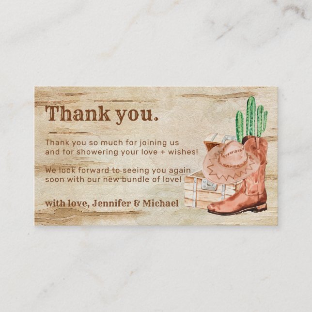 Wooden Hat Shoes Cactus Cowboy Thank You Enclosure Card (Front)