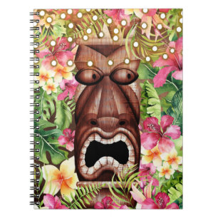 Wooden Hawaiian Tiki Luau Island Summer Floral Notebook