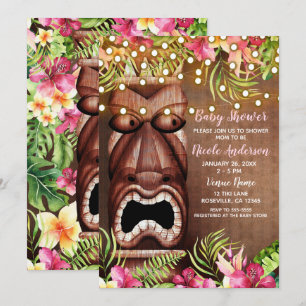 Wooden Hawaiian Tiki Luau Summer Baby Shower Invitation