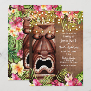 Wooden Hawaiian Tiki Luau Summer Beach Wedding Invitation