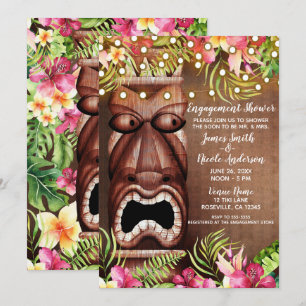 Wooden Hawaiian Tiki Luau Summer Engagement Shower Invitation
