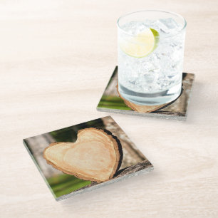 wooden heart glass coaster
