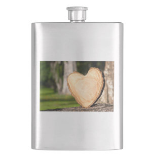 wooden heart hip flask