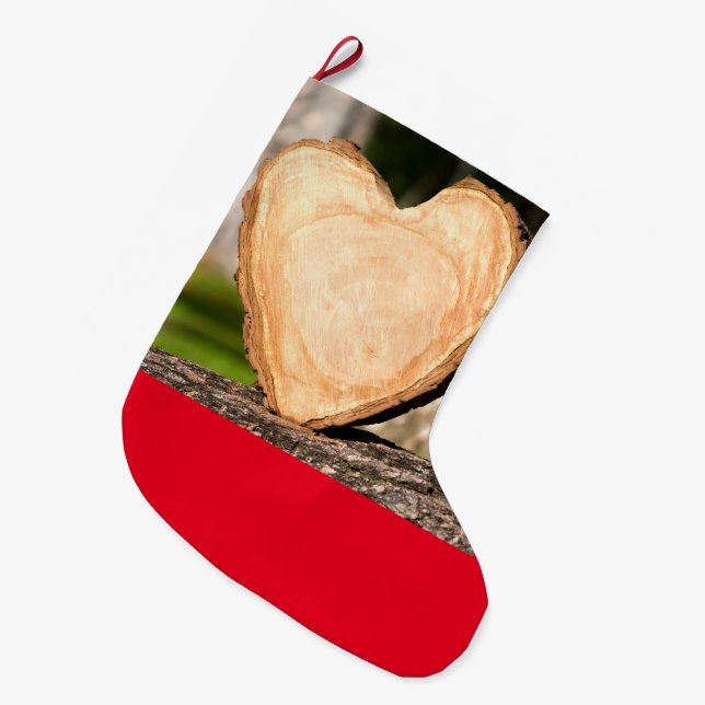 wooden heart large christmas stocking (Front (Hanging))
