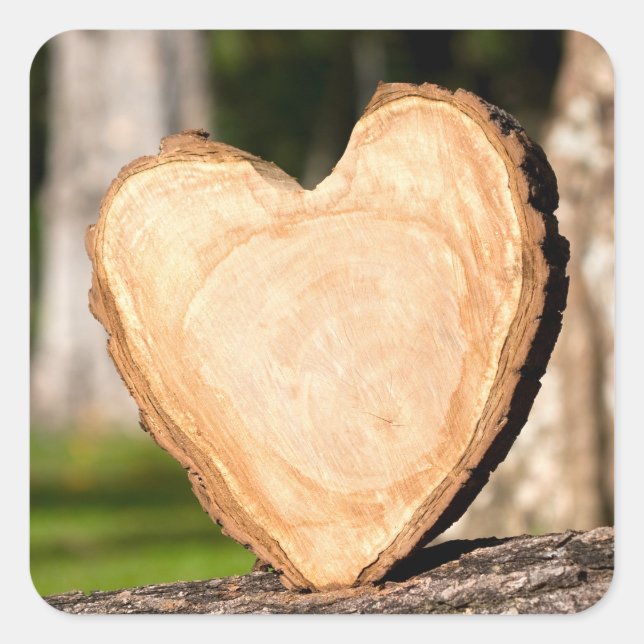 wooden heart square sticker (Front)