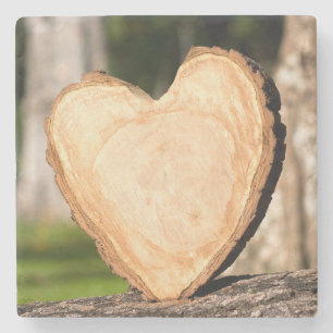 wooden heart stone coaster