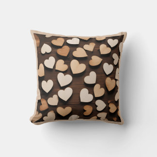 Wooden Hearts Beige Love Timeless Casual Decor Cushion