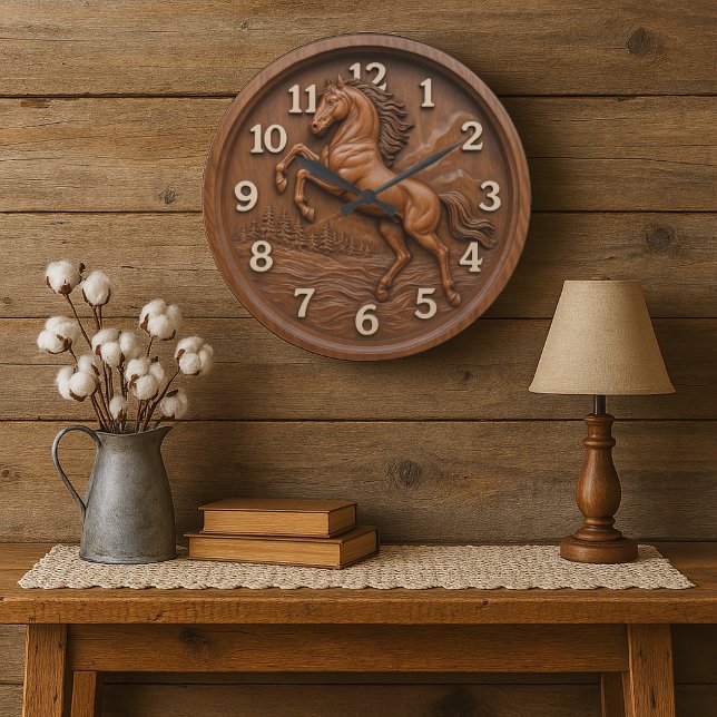 Wooden horse carved rustic equestrian rustic art large clock (Creator Uploaded)