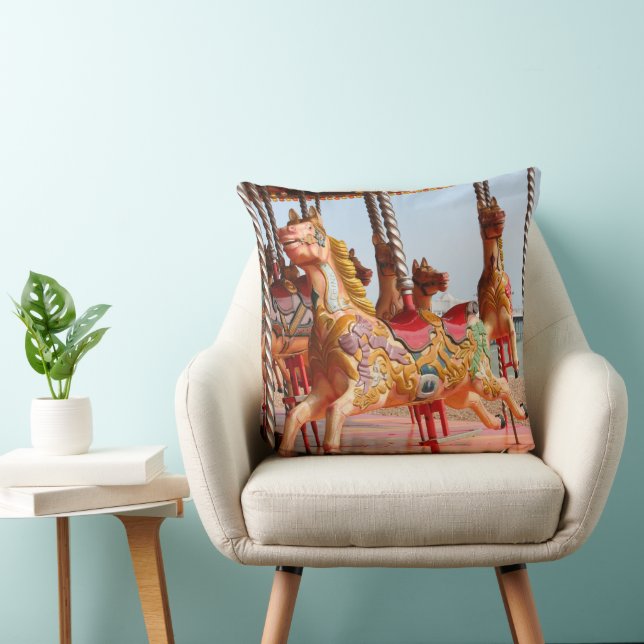 Wooden horse on vintage fairground roundabout cushion (Chair)