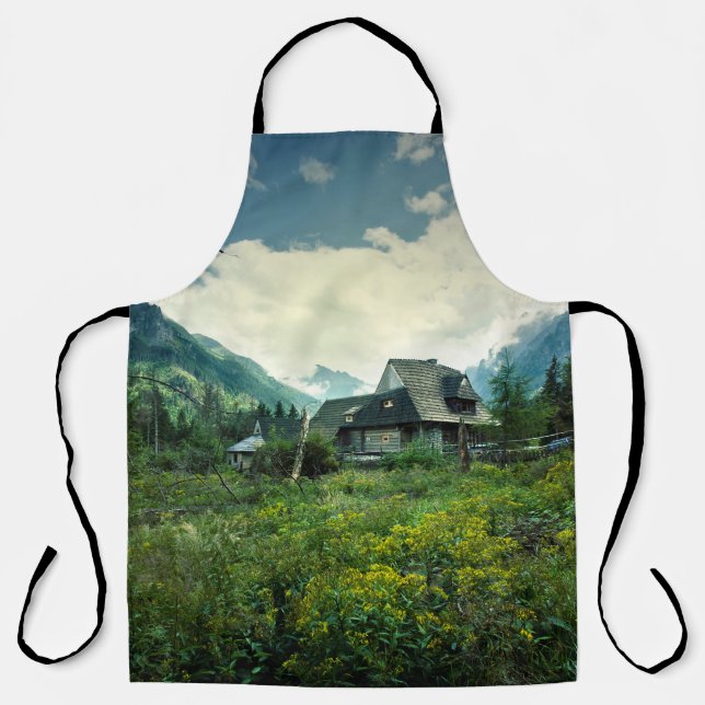 Wooden house, mountain nature scenery. apron (Front)