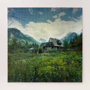 Wooden house, mountain nature scenery. jigsaw puzzle