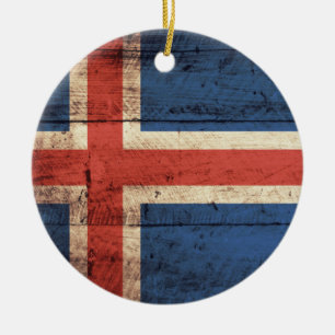 Wooden Iceland Flag Ceramic Tree Decoration
