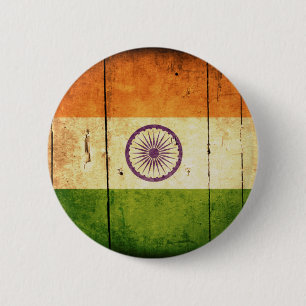 Wooden Indian Flag 6 Cm Round Badge