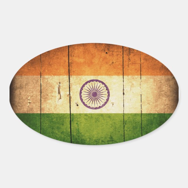 Wooden Indian Flag Oval Sticker (Front)