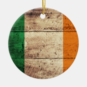 Wooden Ireland Flag Ceramic Tree Decoration