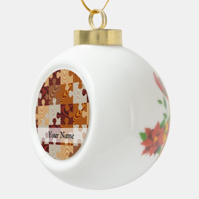 Wooden jigsaw puzzle ceramic ball christmas ornament (Right)