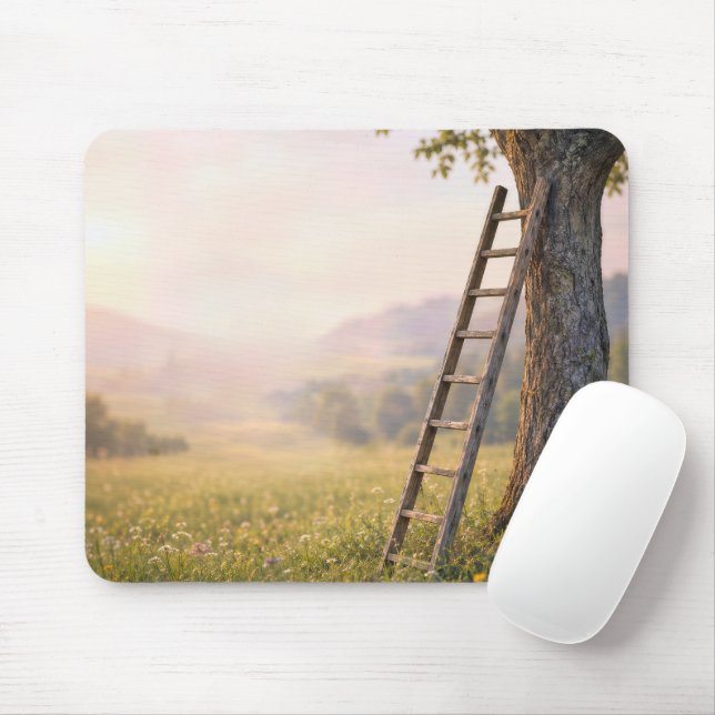Wooden Ladder Leaning on Tree Mouse Pad (With Mouse)
