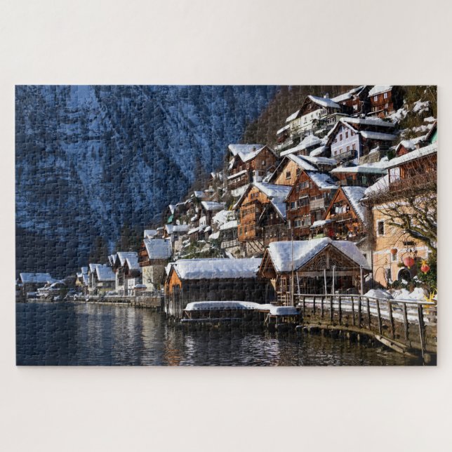 Wooden lakeside houses in Hallstatt, Austria Jigsaw Puzzle (Horizontal)