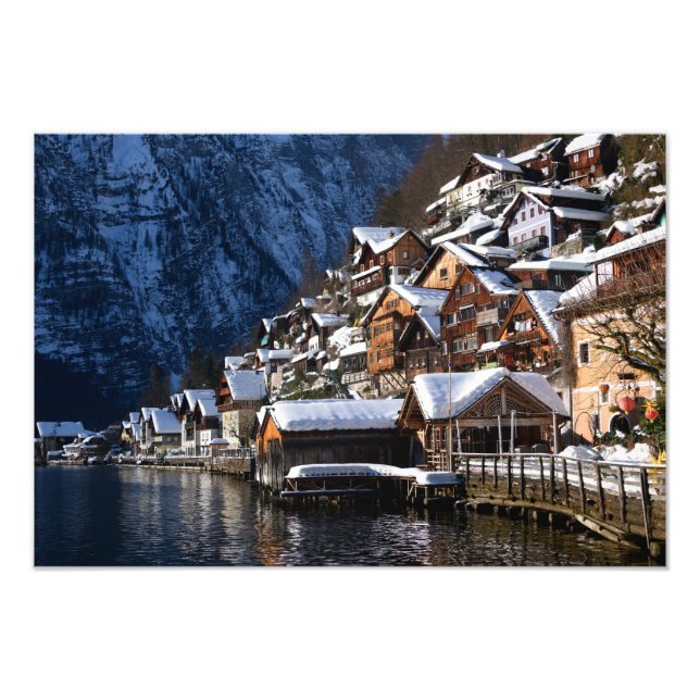 Wooden lakeside houses in Hallstatt, Austria Photo Print (Front)
