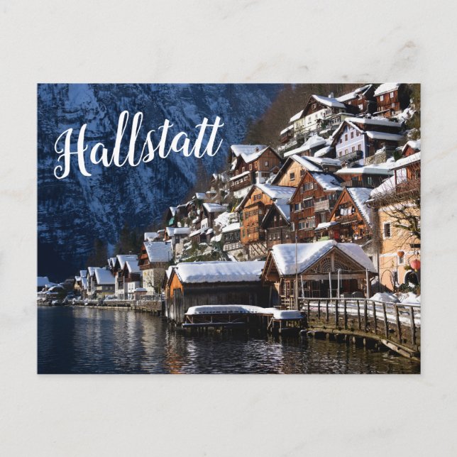 Wooden lakeside houses in Hallstatt, Austria Postcard (Front)