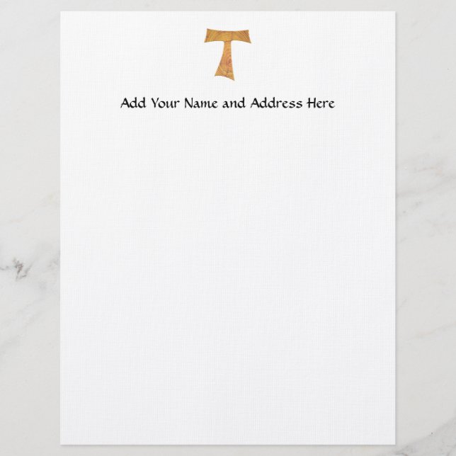 Wooden Look Franciscan Tau Cross Custom Letterhead (Front)