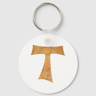 Wooden Look Franciscan Tau Cross Key Ring