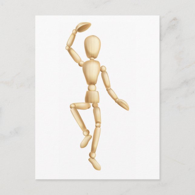 Wooden man dancing postcard (Front)