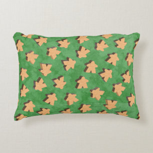 Wooden Meeples on Green Decorative Cushion