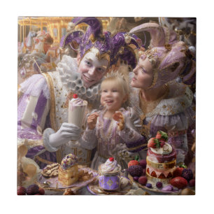 "Wooden Memory Box: Carousel of Sweets and Love in Tile