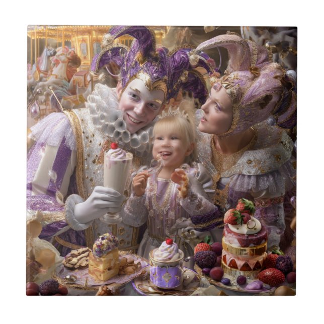 "Wooden Memory Box: Carousel of Sweets and Love in Tile (Front)