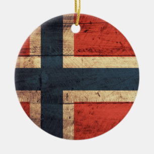 Wooden Norway Flag Ceramic Tree Decoration