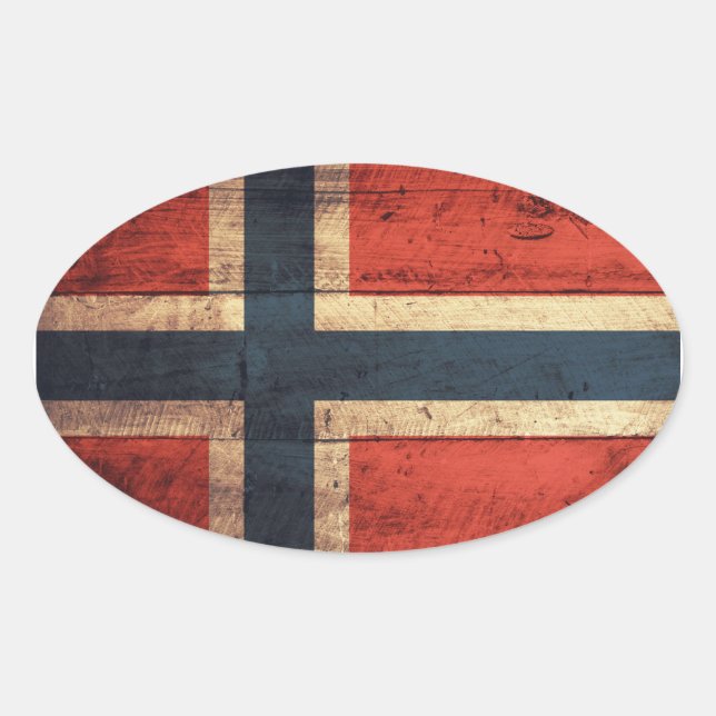 Wooden Norway Flag Oval Sticker (Front)