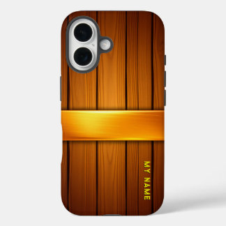 Wooden Panel with Golden Accent iPhone 16 Case