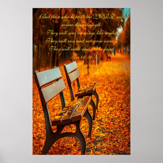 Wooden park benches hope in the LORD Poster (Front)