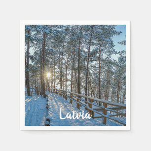 Wooden path across snowy winter forest napkin