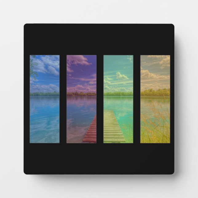 Wooden Pier over a Calm Lake Landscape Quadtrych Plaque (Front)