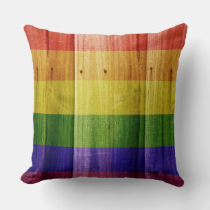 Wooden rainbow pride flag cushion