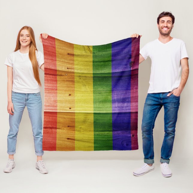 Wooden rainbow pride flag fleece blanket (In Situ)