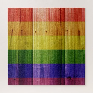 Wooden rainbow pride flag jigsaw puzzle