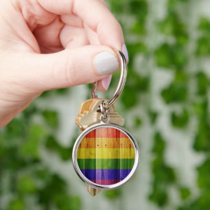 Wooden rainbow pride flag key ring