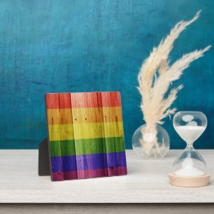 Wooden rainbow pride flag plaque
