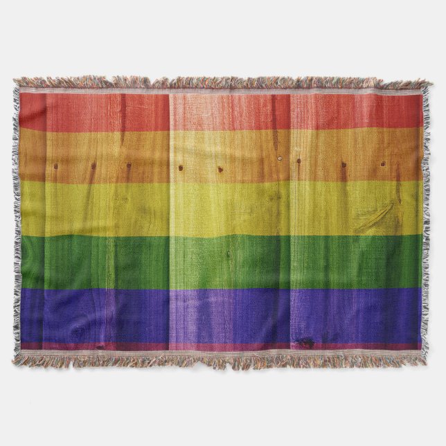 Wooden rainbow pride flag throw blanket (Front)