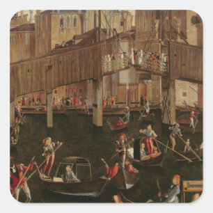 Wooden Rialto Bridge, from the Miracle of the Reli Square Sticker