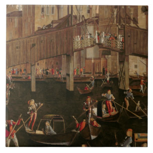 Wooden Rialto Bridge, from the Miracle of the Reli Tile