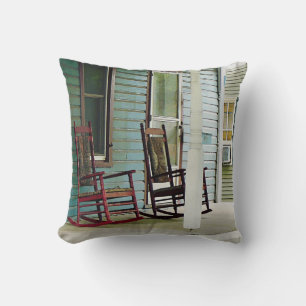 Wooden Rocking Chairs on Porch Cushion